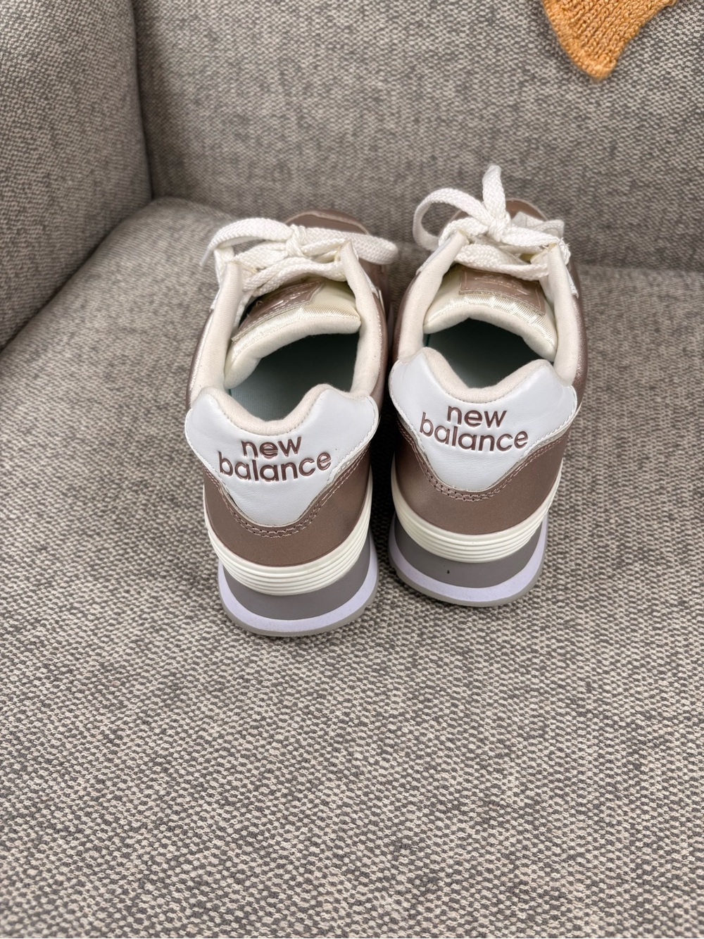 New Balance 574 Rose Gold and Cream Metallic Sneakers - Picture 5 of 10